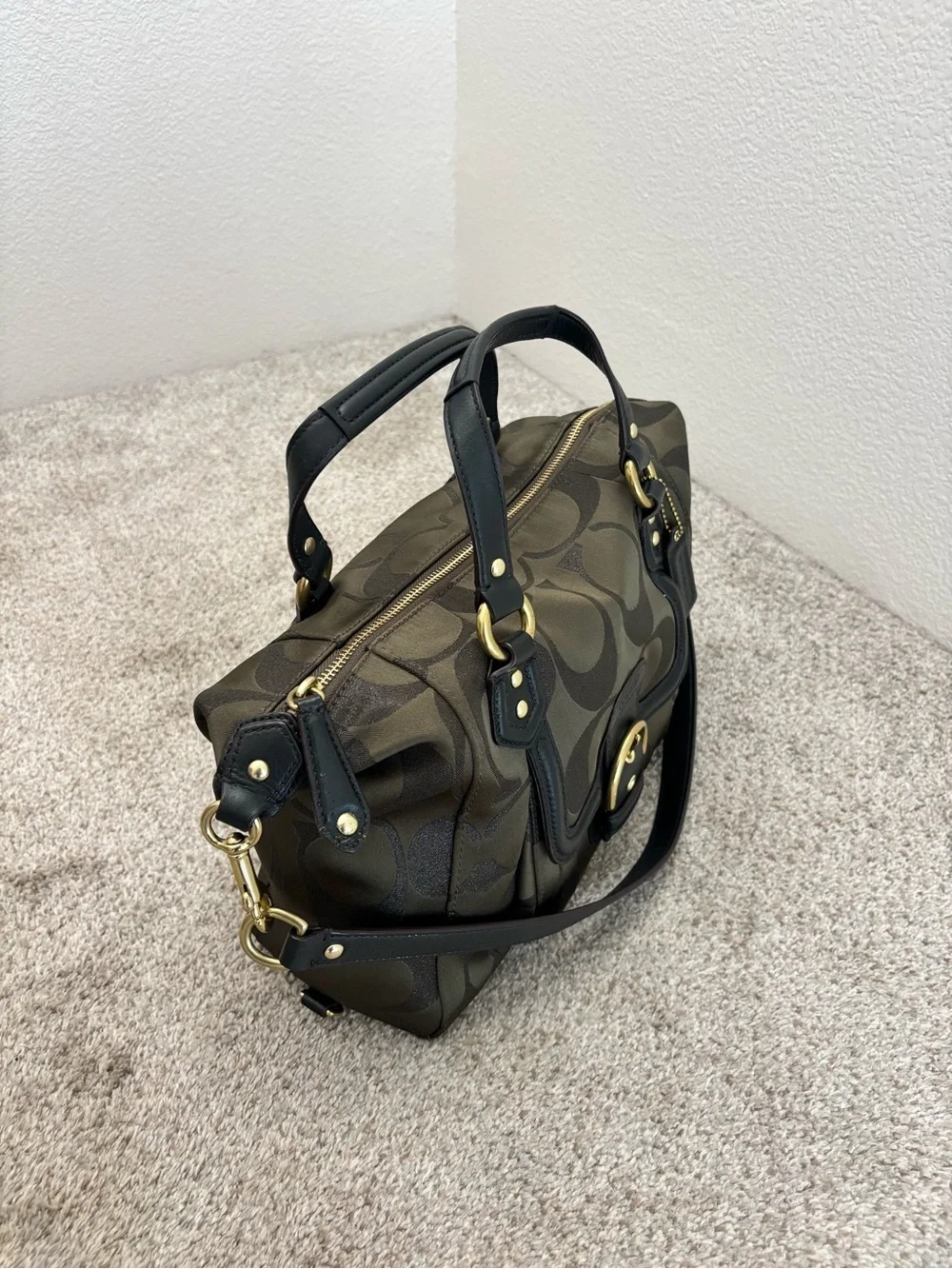 Coach Signature Satchel in Dark Brown and Black